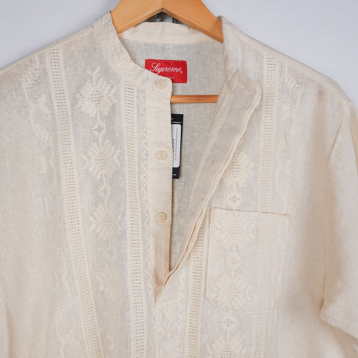 SS17 Supreme Embroidered Band Collar Shirt - Size S