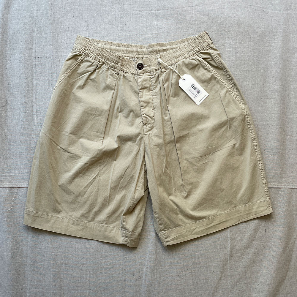 Universal Works / Pleated Track Short Paper Touch Cotton Stone - Size 34”