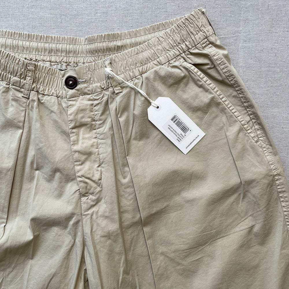 Universal Works / Pleated Track Short Paper Touch Cotton Stone - Size 34”