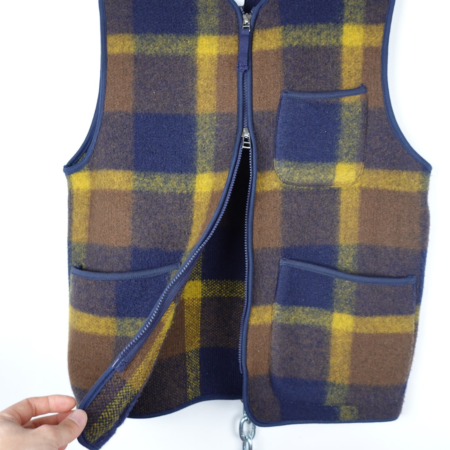 Universal Works Plaid Fleece Zip Vest - Size L