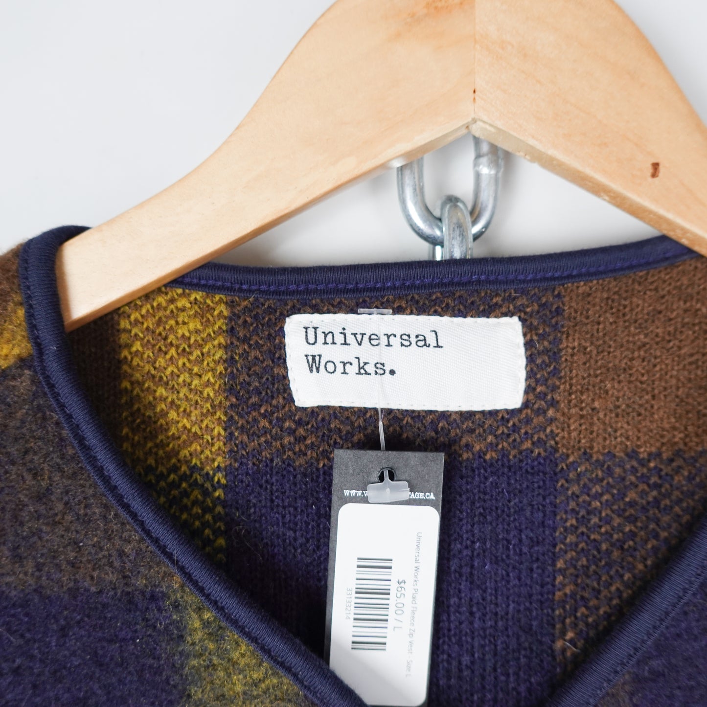 Universal Works Plaid Fleece Zip Vest - Size L