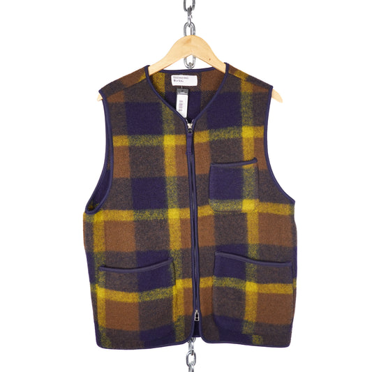 Universal Works Plaid Fleece Zip Vest - Size L