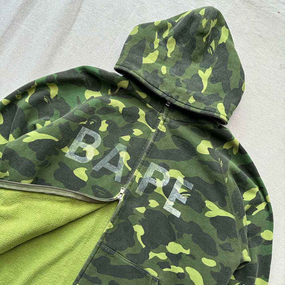 OG Bape Green Camo Full Zip Hoodie - Size L