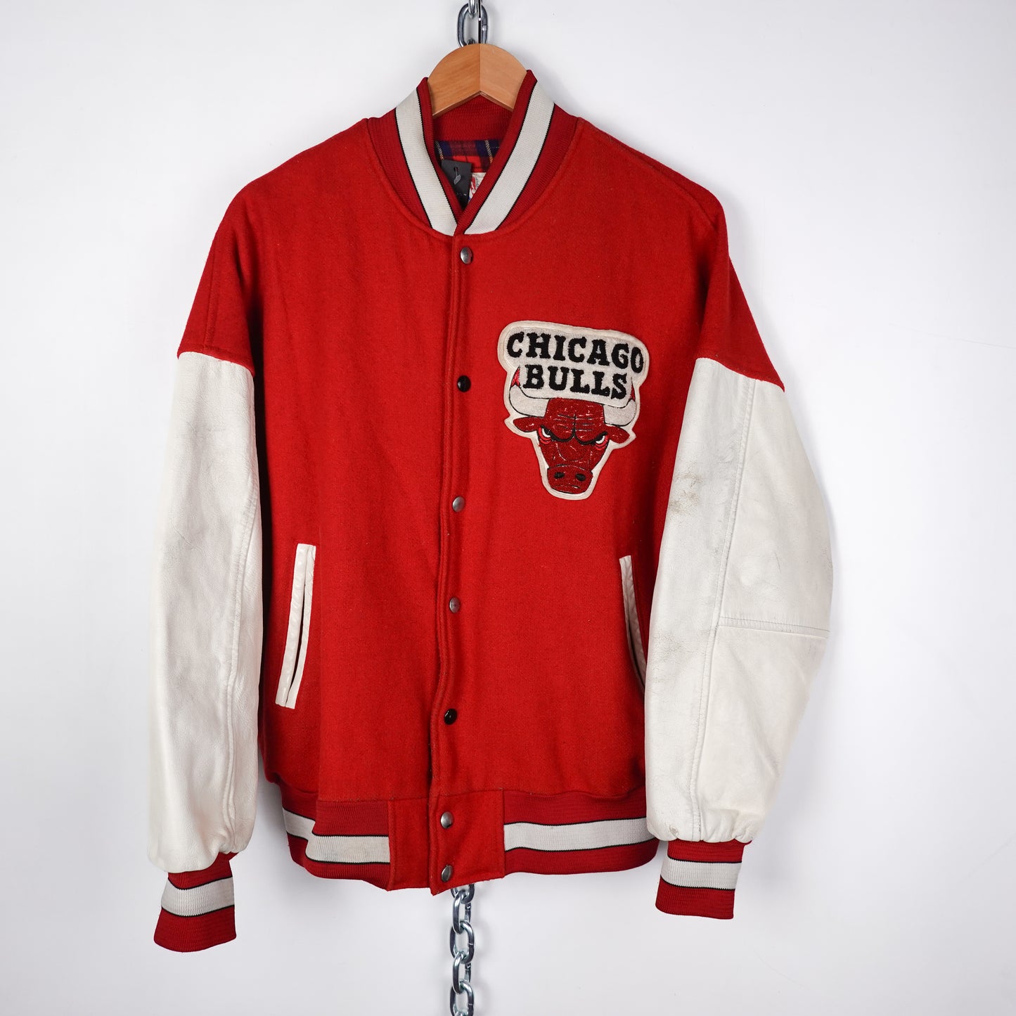1980s Chicago Bulls Leather/Wool Varsity - Size L
