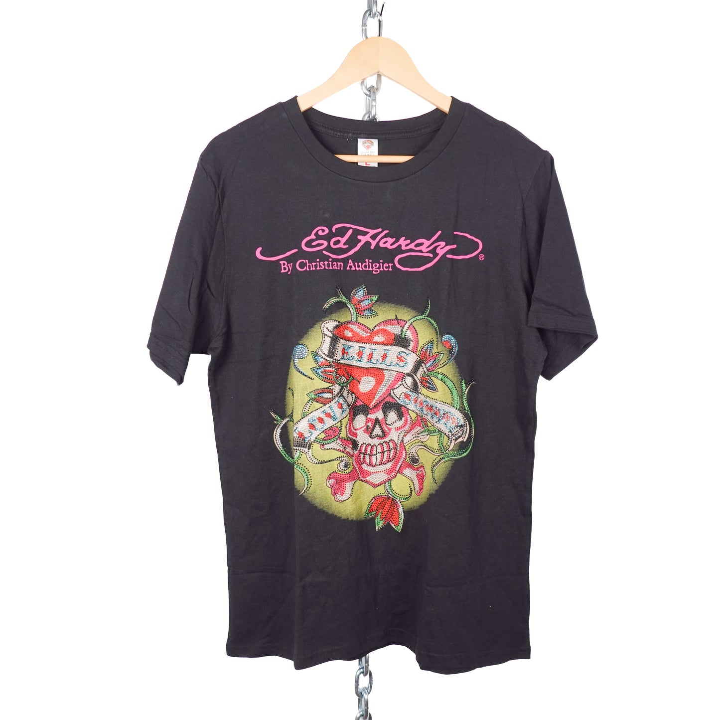 Ed Hardy Black Rhinestone Tee - Size L
