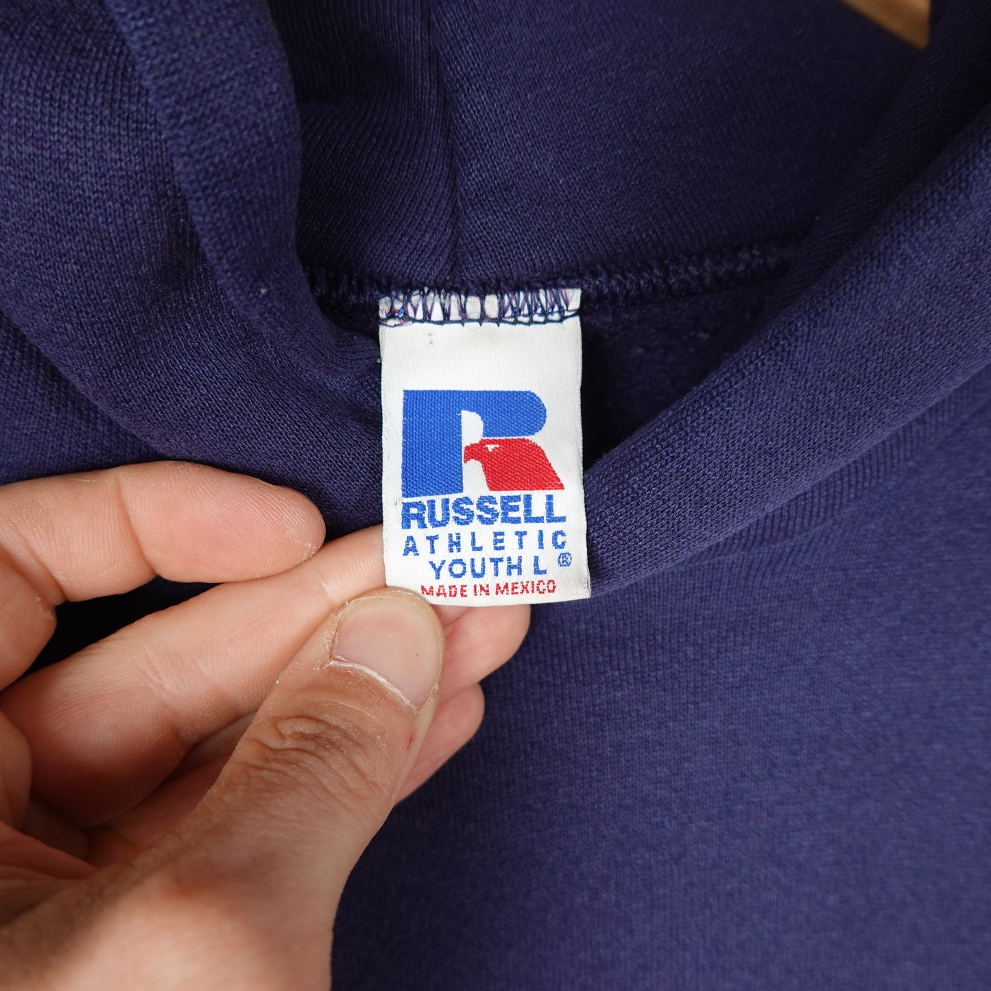 Vintage Russell Navy Hoodie - Youth L