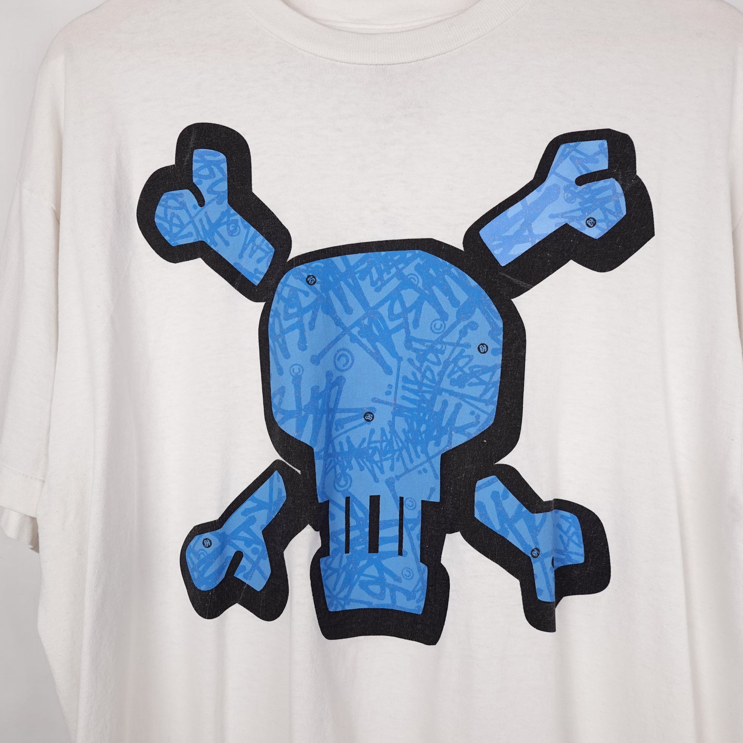 Y2K Stussy Blue Skull Tee - Size XL