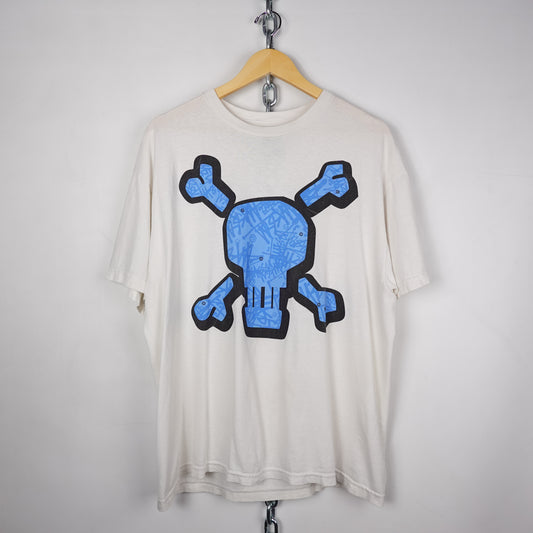 Y2K Stussy Blue Skull Tee - Size XL